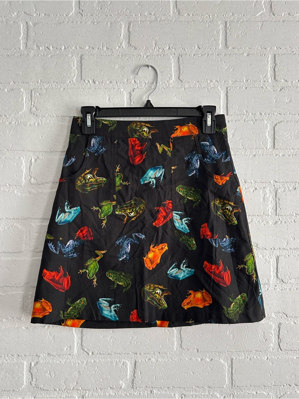 Iconic Dangerfield Black A-Line Skirt with Multicolor Frog Print